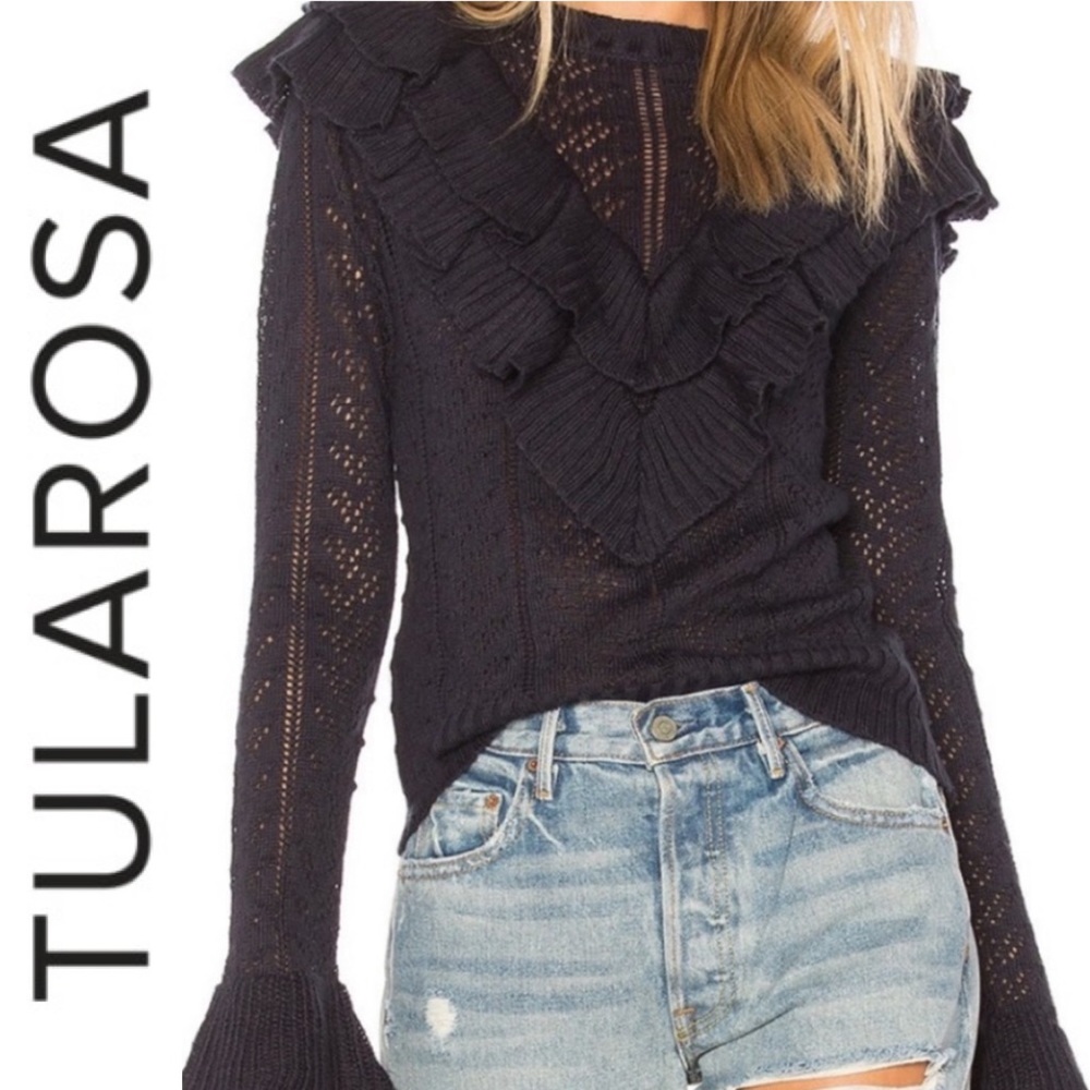 💙NWT TULAROSA ‘MANNY’ River of Ruffles lightweight Sweater in deep pacific blue